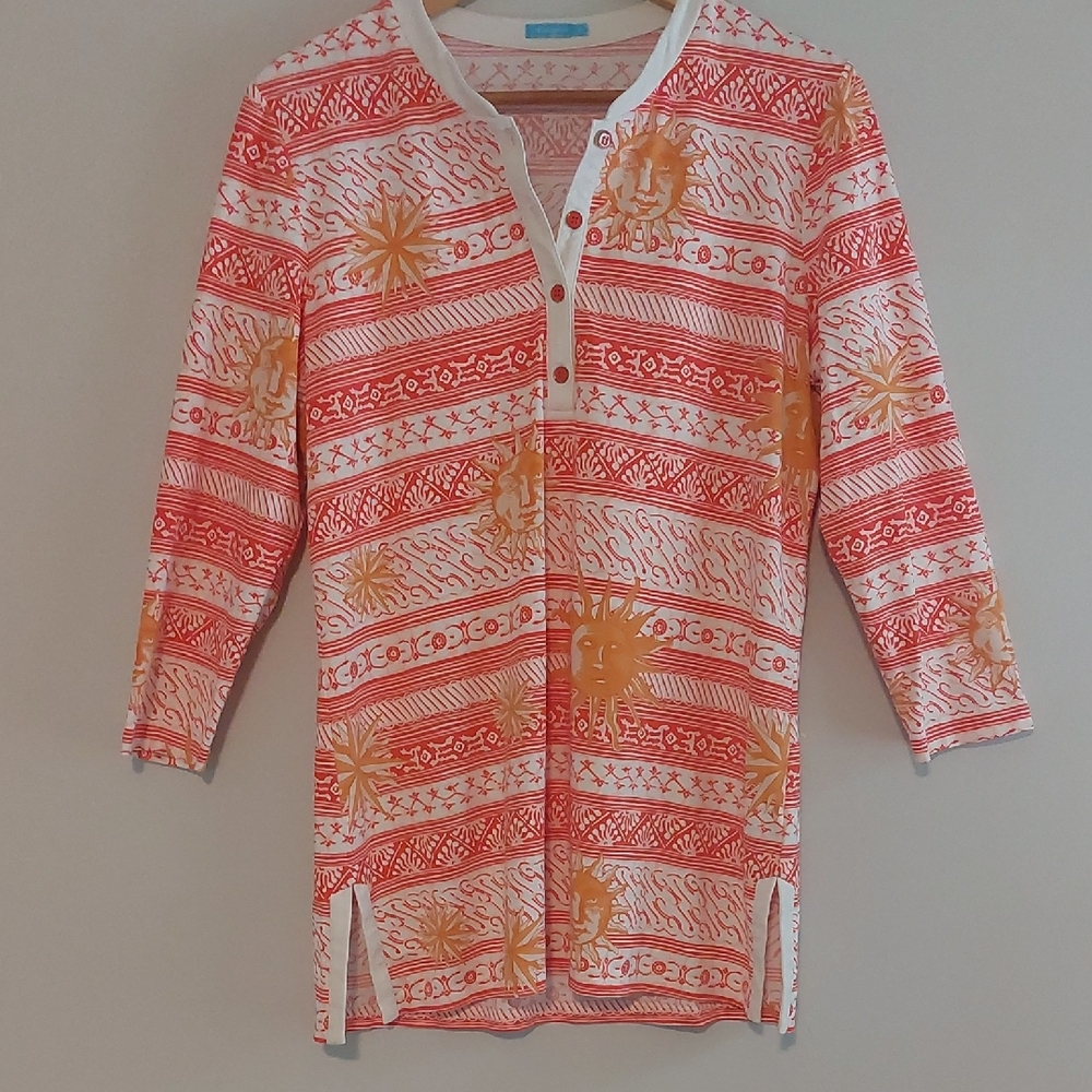 J. McLaughlin White and Orange Patterned Top